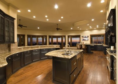 Custom kitchen designed by architect with granite countertops and hardwood floors