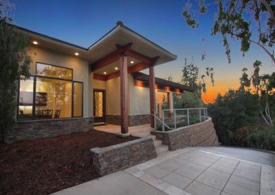 Entryway of a modern contemporary home in Southern California with a clean, minimalist look with sharp linear motif